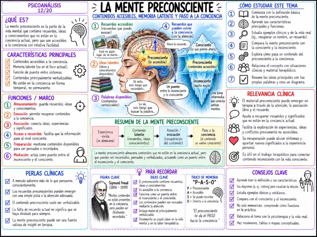 La Mente Preconsciente 12/20: Contenidos Accesibles y Paso a la Conciencia