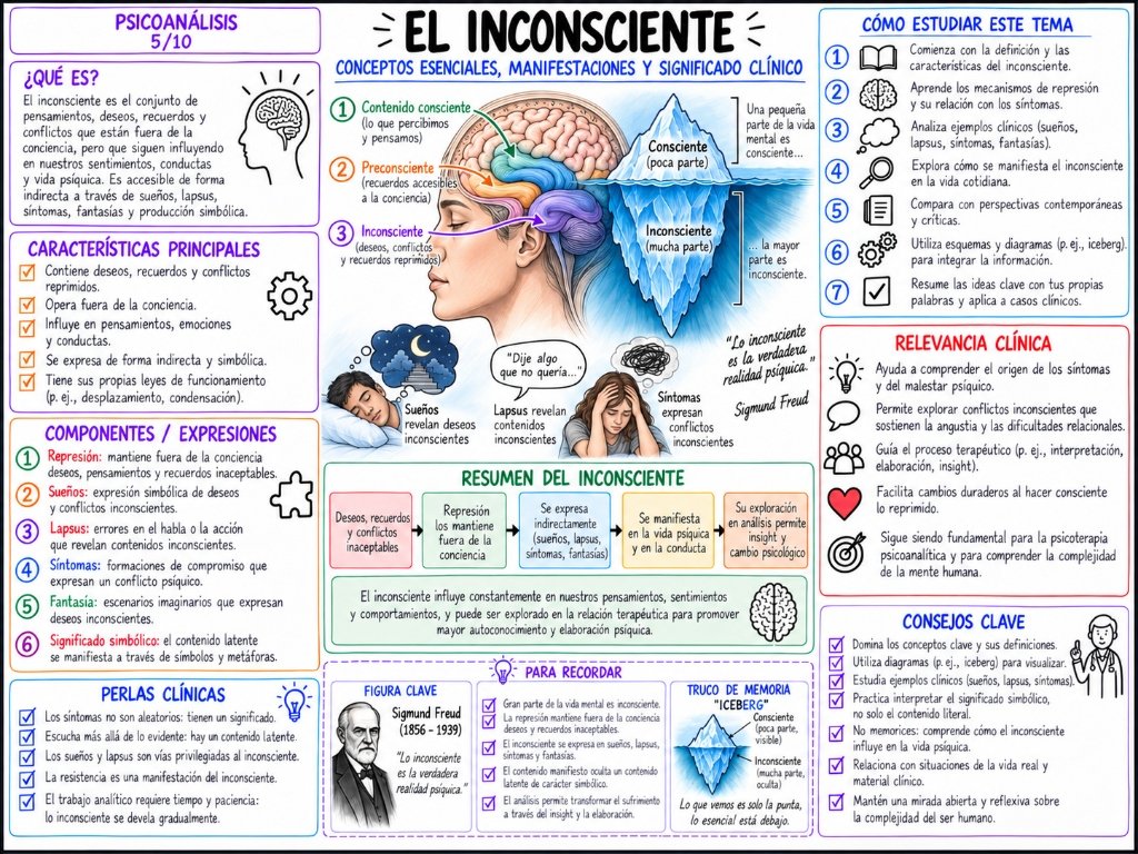 El Inconsciente 5/10: Conceptos Esenciales, Manifestaciones y Significado Clínico